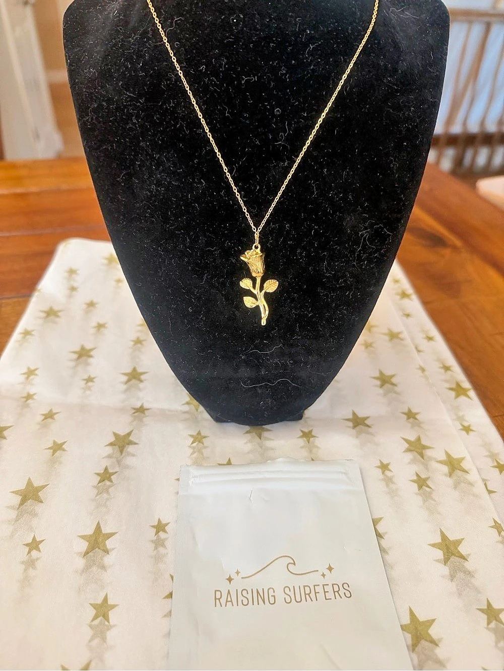 Raising Surfers Gold-Tone Rose Pendant Necklace